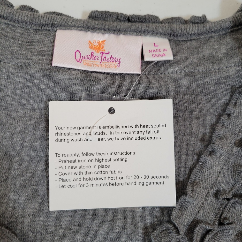 Quacker Factory Sweater Top Size Large (14-16) New NWT Gray Sequins Ruffles 0916 - Picture 3 of 5